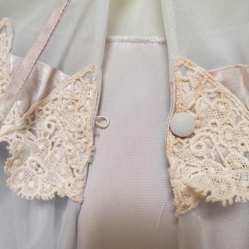 Vintage Hollywood Glamour Bed Jacket Capelet Sheer Babydoll - Picture 11 of 15